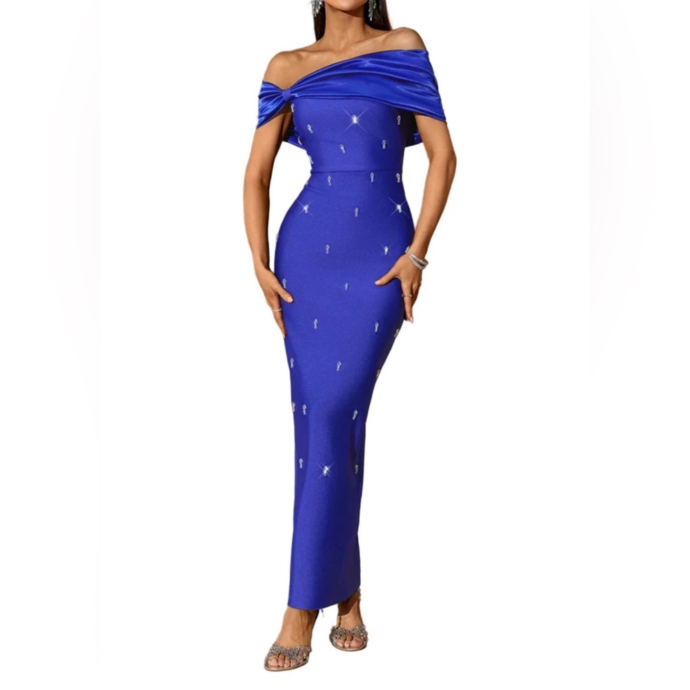 Sophisticated Blue Off-Shoulder Evening Gown